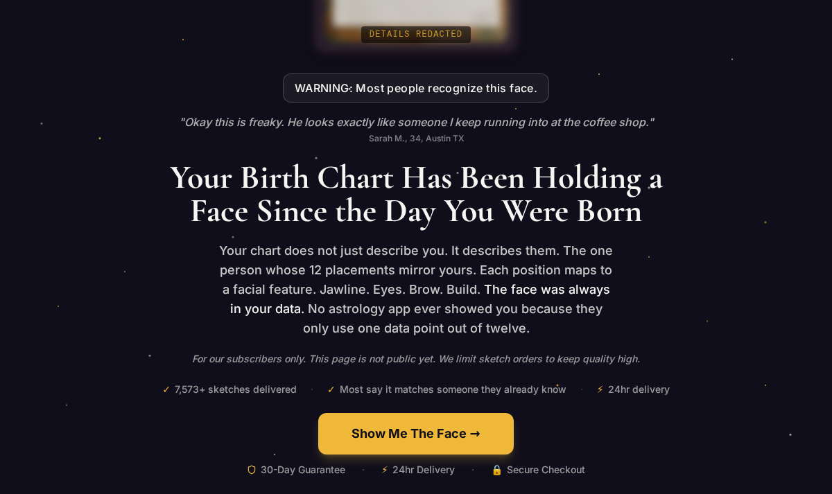 Astro Lover birth-chart headline, twelve-placement explanation and offer badges