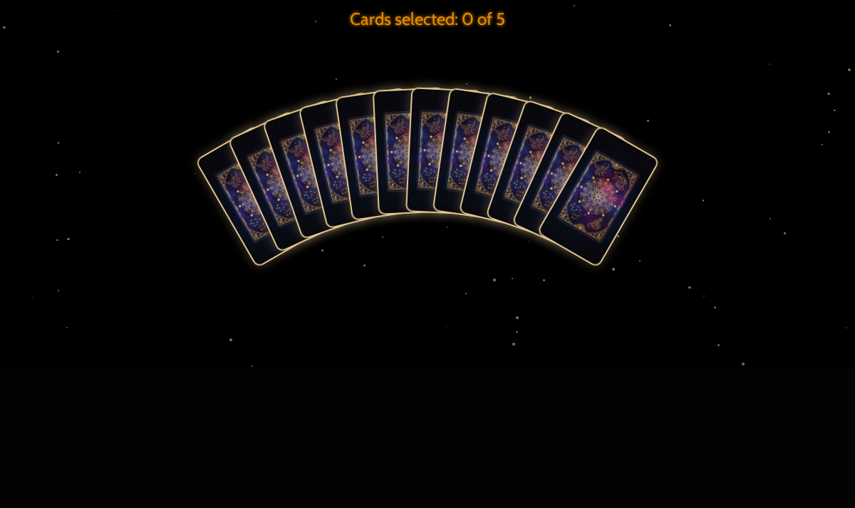 Claire's Tarot Reading card fan with zero of five cards selected