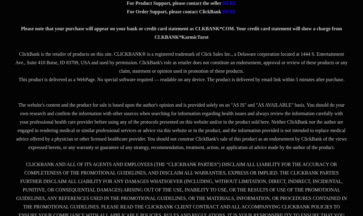 Claire's Tarot Reading delivery notice and retailer and liability disclaimers