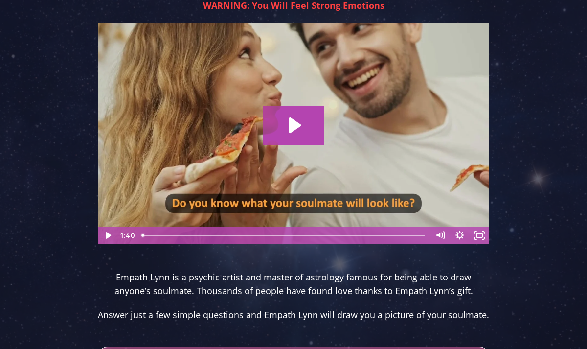 Empath Lynn offer page introducing the artist and inviting readers to answer questions