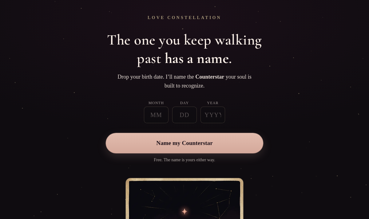 Love Constellation / The Counterstar Reading (Tarot) public offer page hero