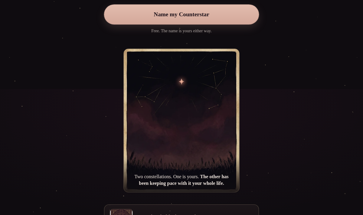Love Constellation Counterstar button and introductory constellation text