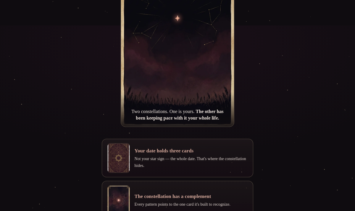 Love Constellation illustration and explanation of birth-date cards and complementary constellations
