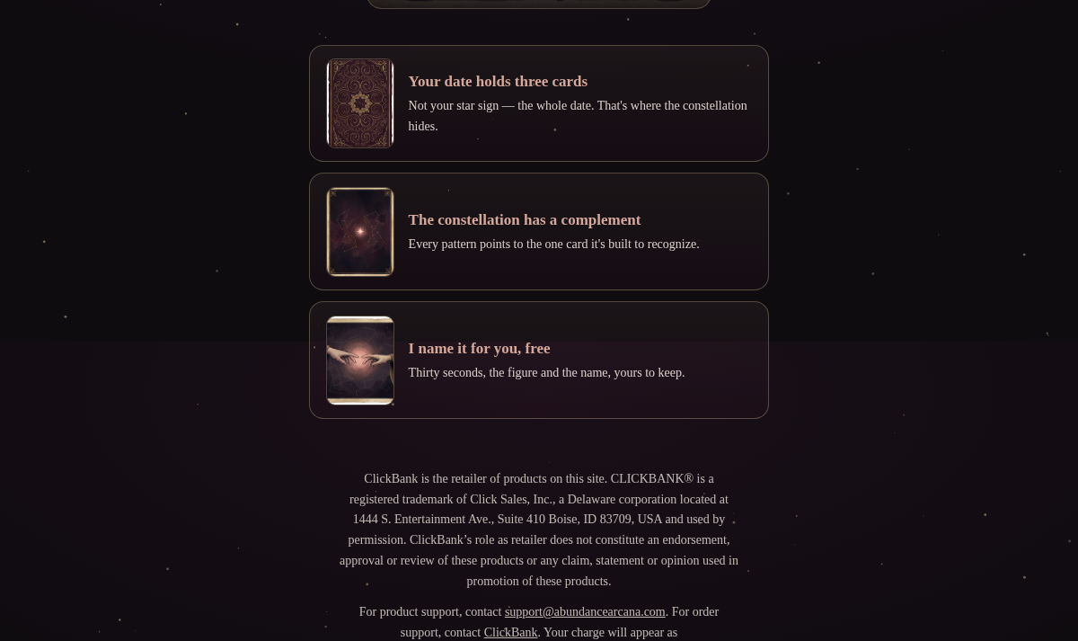 Love Constellation introductory explanation and ClickBank retailer disclaimer