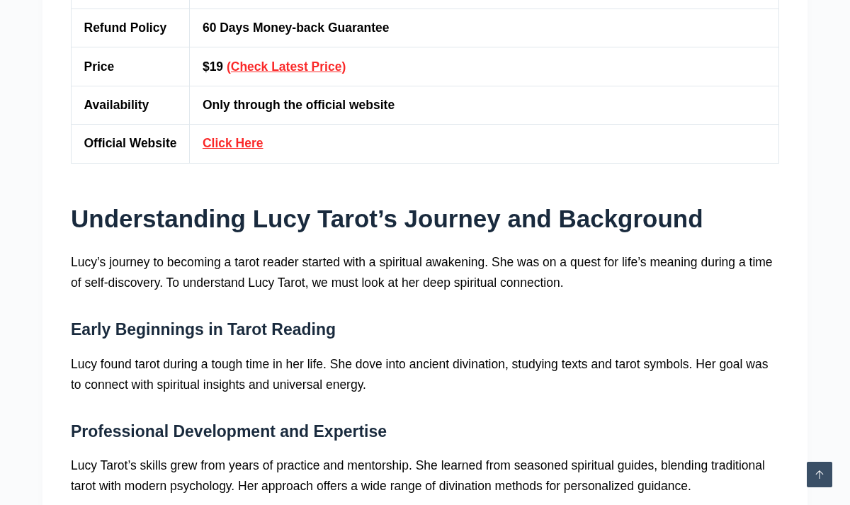 CustomerViewReports summary table and Lucy Tarot background section