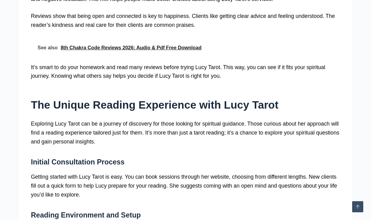 CustomerViewReports article section describing a Lucy Tarot consultation