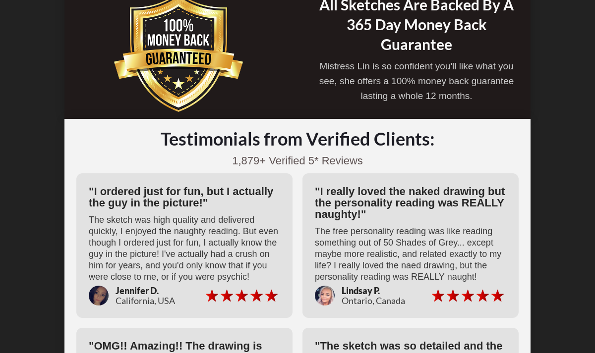 Naked Soulmate Sketch seller guarantee badge and testimonials