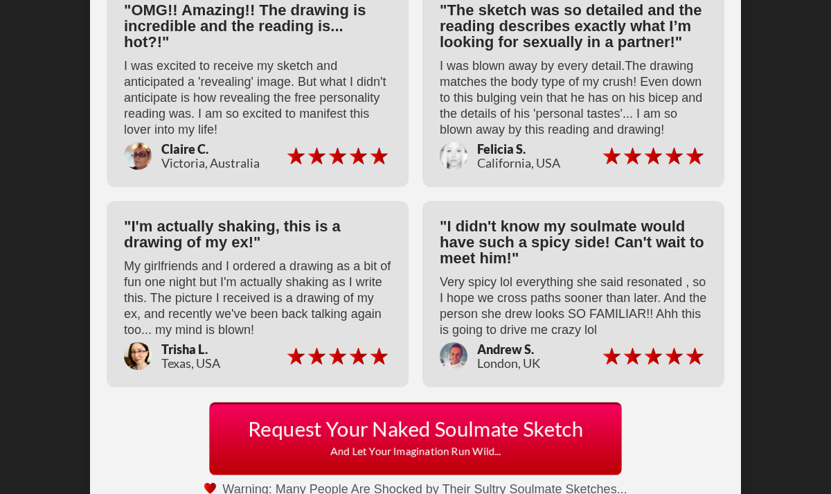 Testimonials displayed on the Naked Soulmate Sketch page