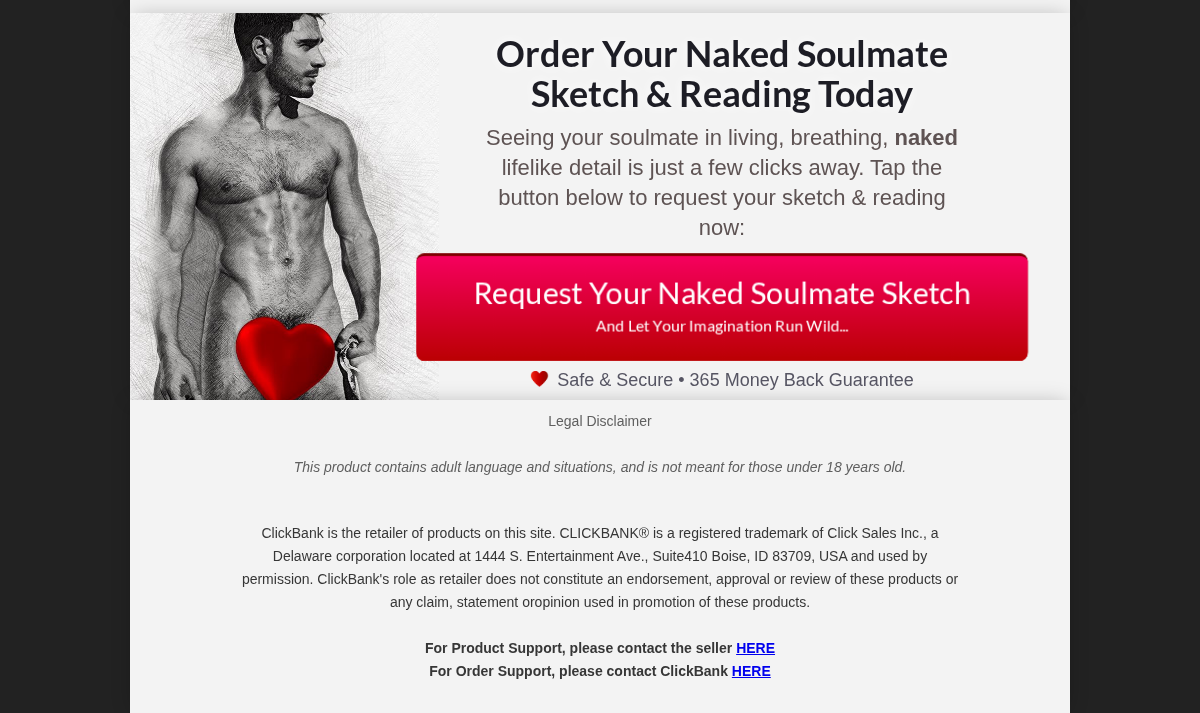 Naked Soulmate Sketch order invitation, adult-content disclaimer and support links