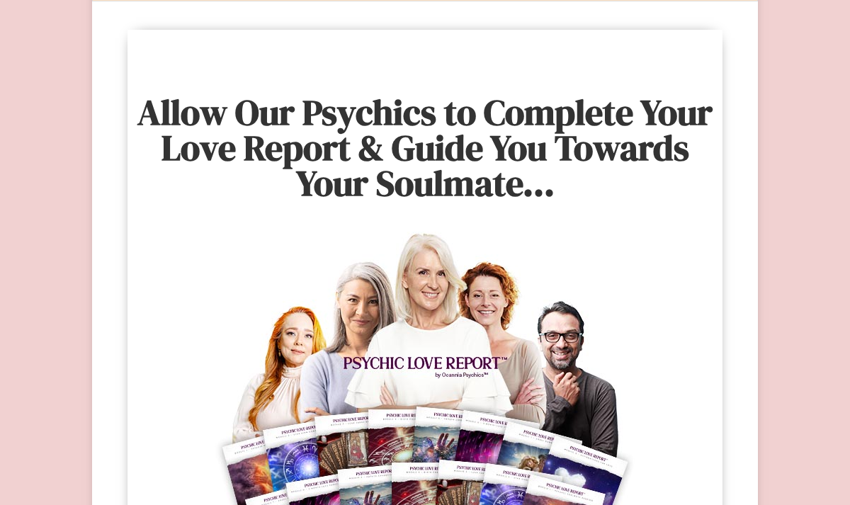 Psychic Love Report promotional heading, team image and report artwork