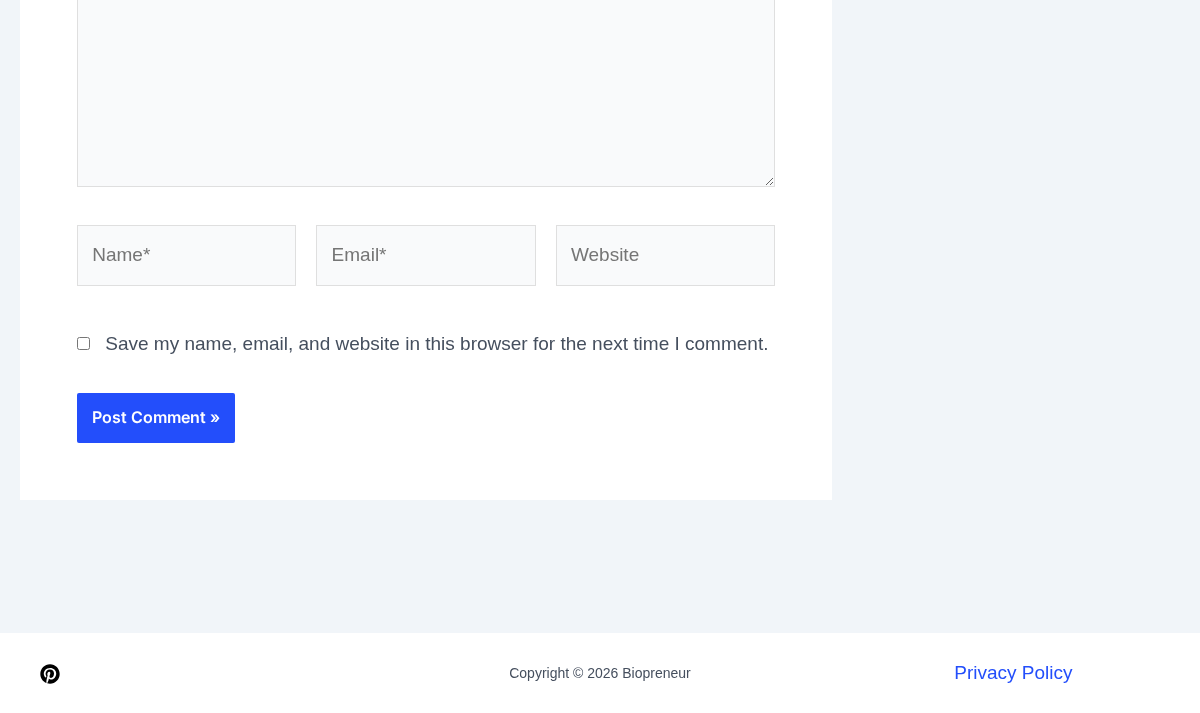 Biopreneur comment form and site footer