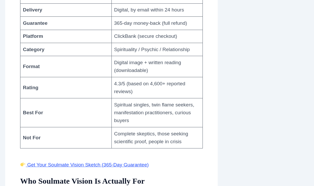 Biopreneur summary table about Soulmate Vision