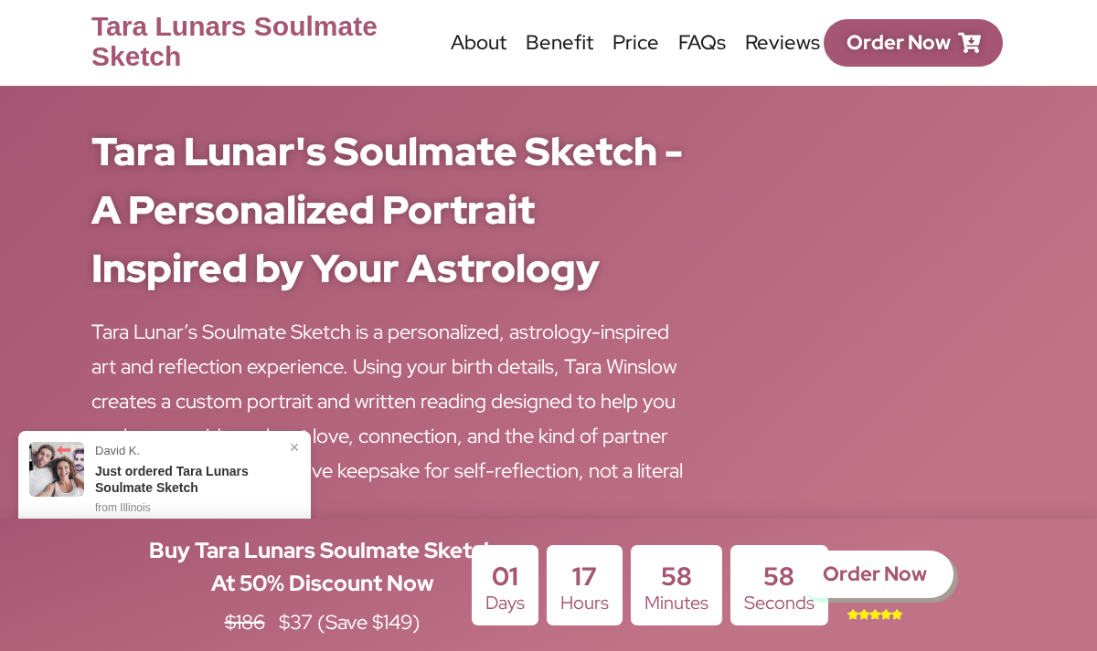 Tara Lunar Soulmate Sketch headline describing an astrology-inspired portrait