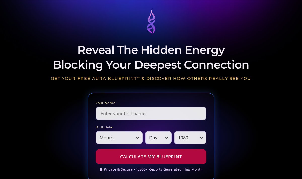 Twin Flame Frequency free Aura Blueprint form with name and birth-date fields