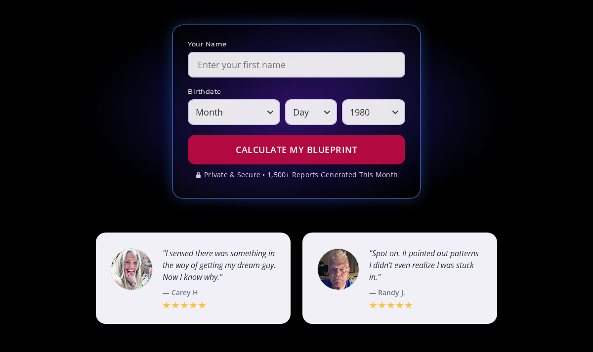 Aura Blueprint form above two seller testimonial cards