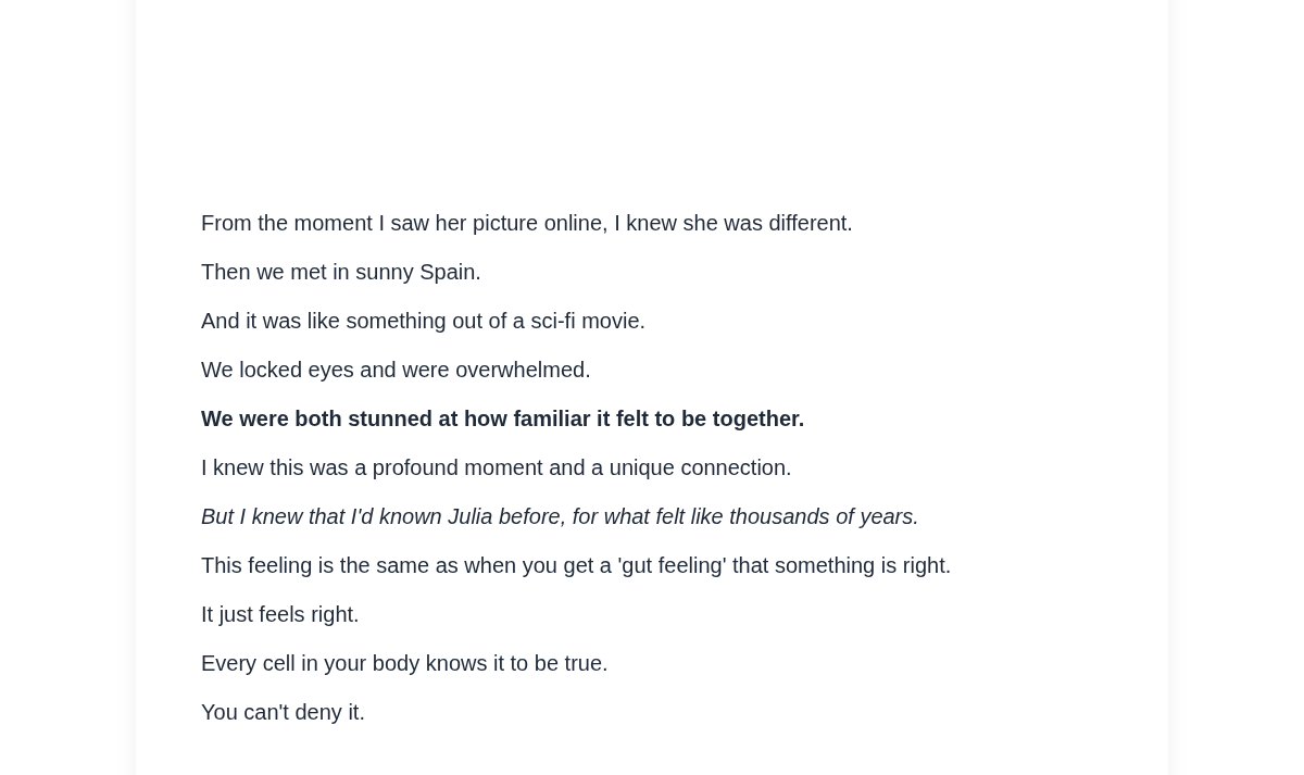 Twin Flame Reunion seller narrative about meeting Julia