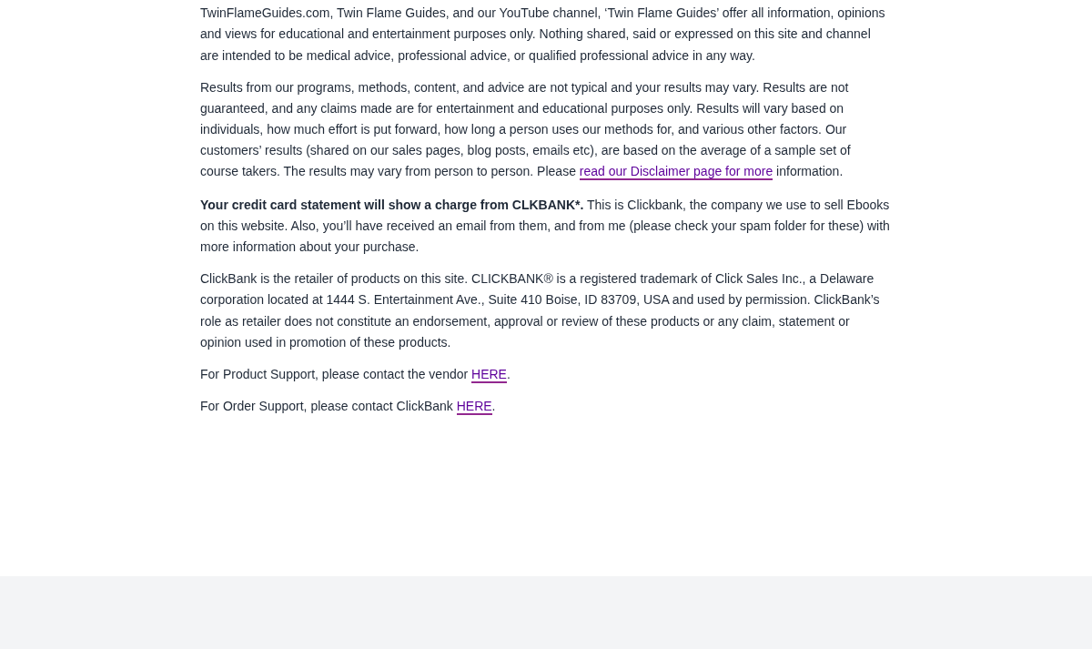Twin Flame Reunion results and retailer disclaimers with support links