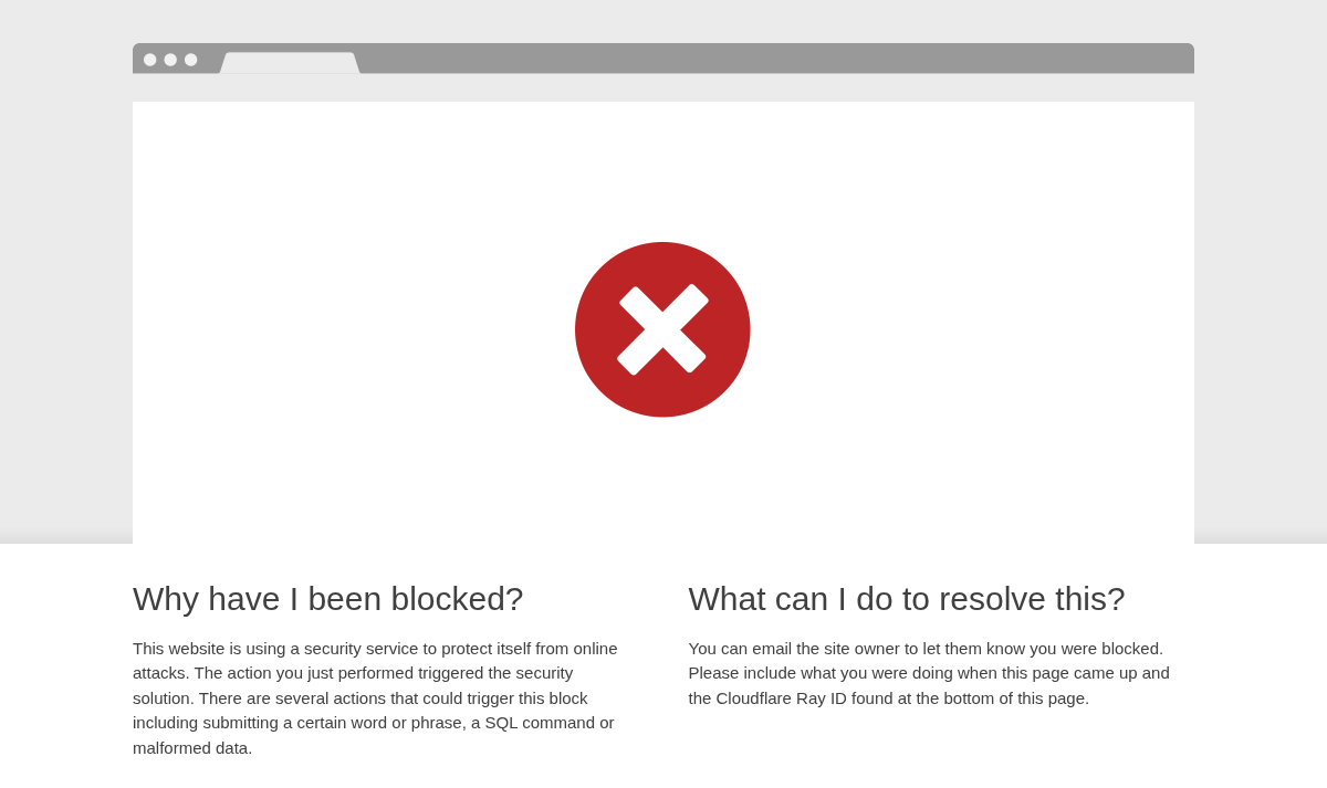 Archived access-block response showing security-service guidance